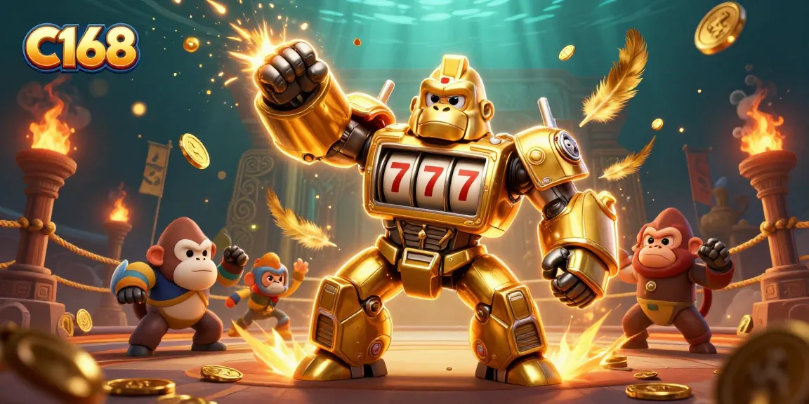 Engage in thrilling c168 casino games with the golden gorilla mech and explosive coins.