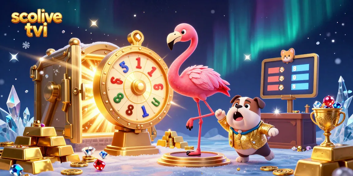 Socolive tivi showcases a vibrant gambling scene with a flamingo game show host, bulldog contestant, and sparkling trophy.