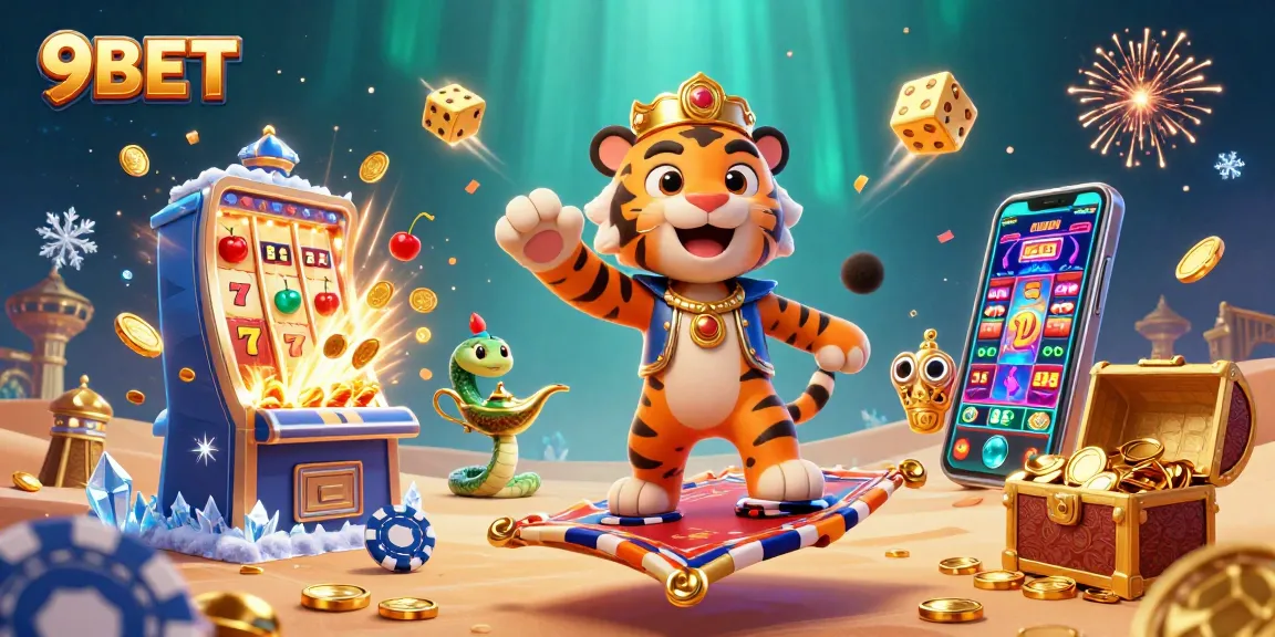 Experience thrilling wins with engaging games at 9BET, featuring vibrant slot machines and treasures.