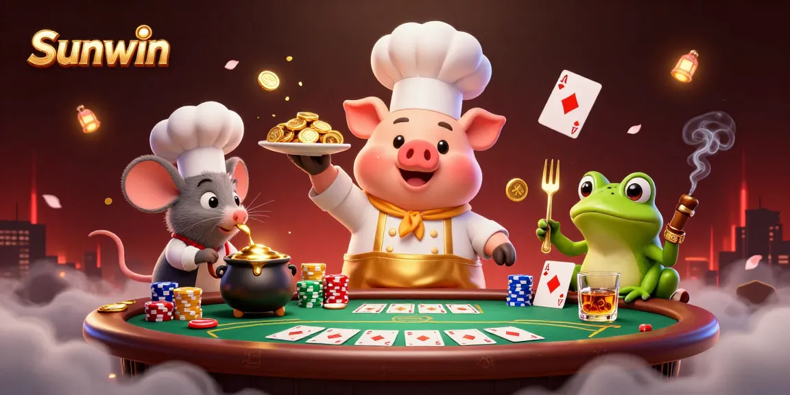 Sunwin highlights a thrilling gaming scene with vibrant characters and dynamic poker elements.
