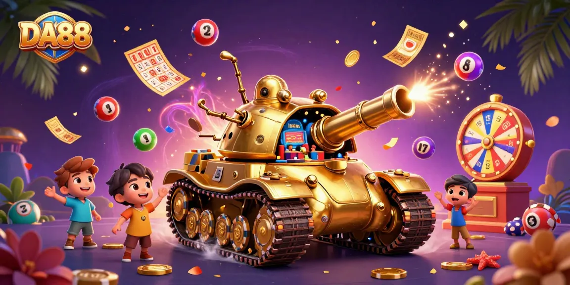 DA88 showcases an ultra-detailed 3D scene of a golden beetle tank revealing a miniature casino atmosphere.