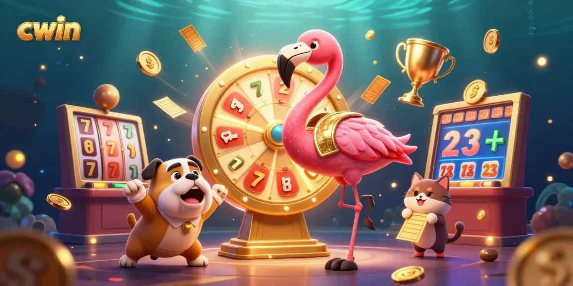 Experience excitement at Cwin with dynamic prize reveals in a vibrant 3D casino scene.