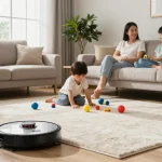 Robot vacuum efficiently cleaning a modern living room, showcasing the best robot vacuum 2026.