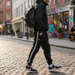 Look fashion in Tuta Trapstar mentre cammina in strada urbana con sfondo di graffiti.