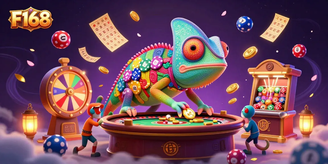 Engage with F168 in a vibrant casino scene filled with colorful gaming elements.